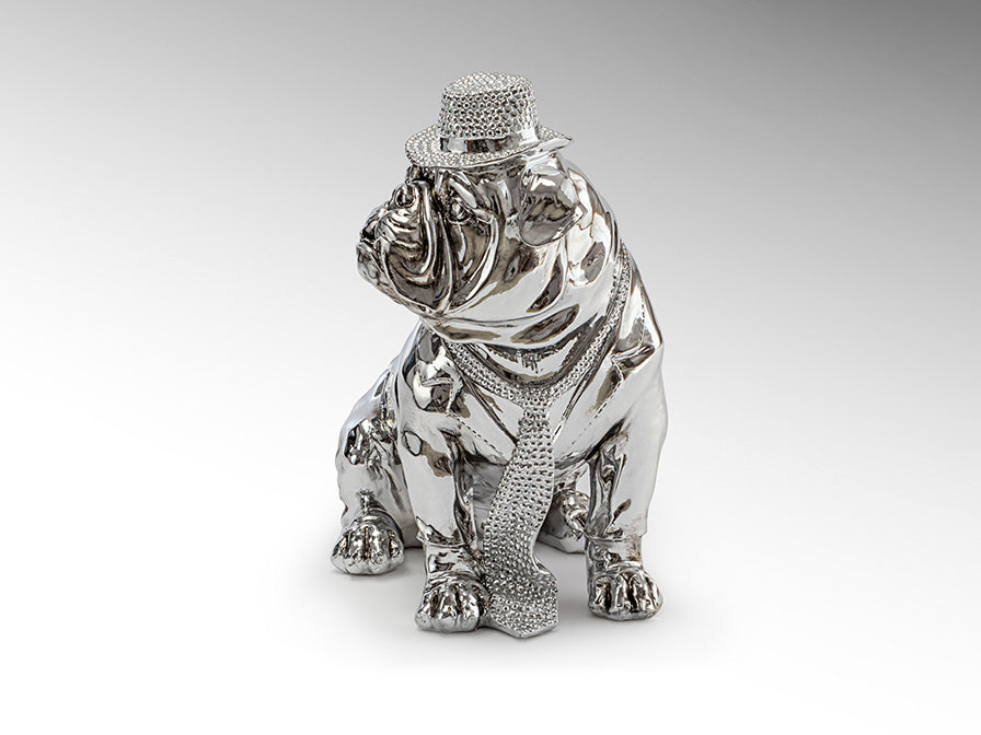 Bulldog con cappello Figura d'argento, 31x20x30cm