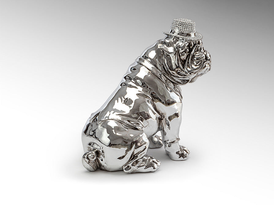 Bulldog con cappello Figura d'argento, 31x20x30cm